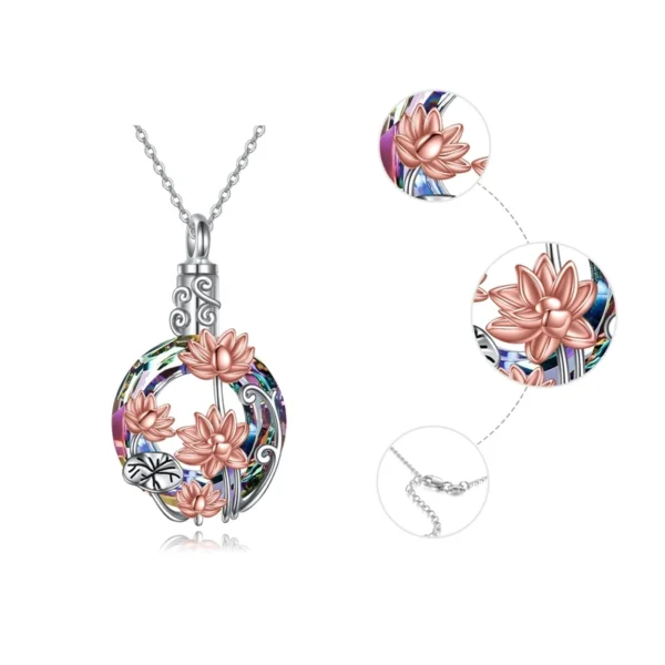 starlight urns circle crystal with lotus flowers urn necklace – memorial jewelry for ashes