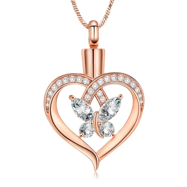 starlight urns heart shaped urn necklace with crystal butterfly – memorial cremation jewelry for ashes