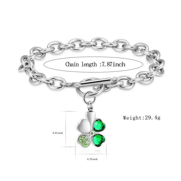 starlight urns green clover urn bracelet – memorial cremation jewelry for ashes
