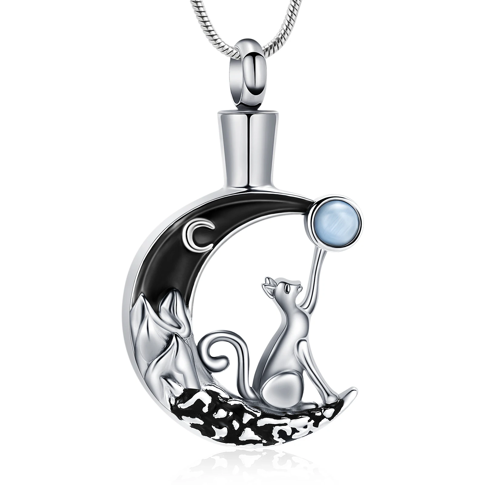 Starlight Urns Moon & Cat Urn Necklace – Memorial Cremation Jewelry for Ashes