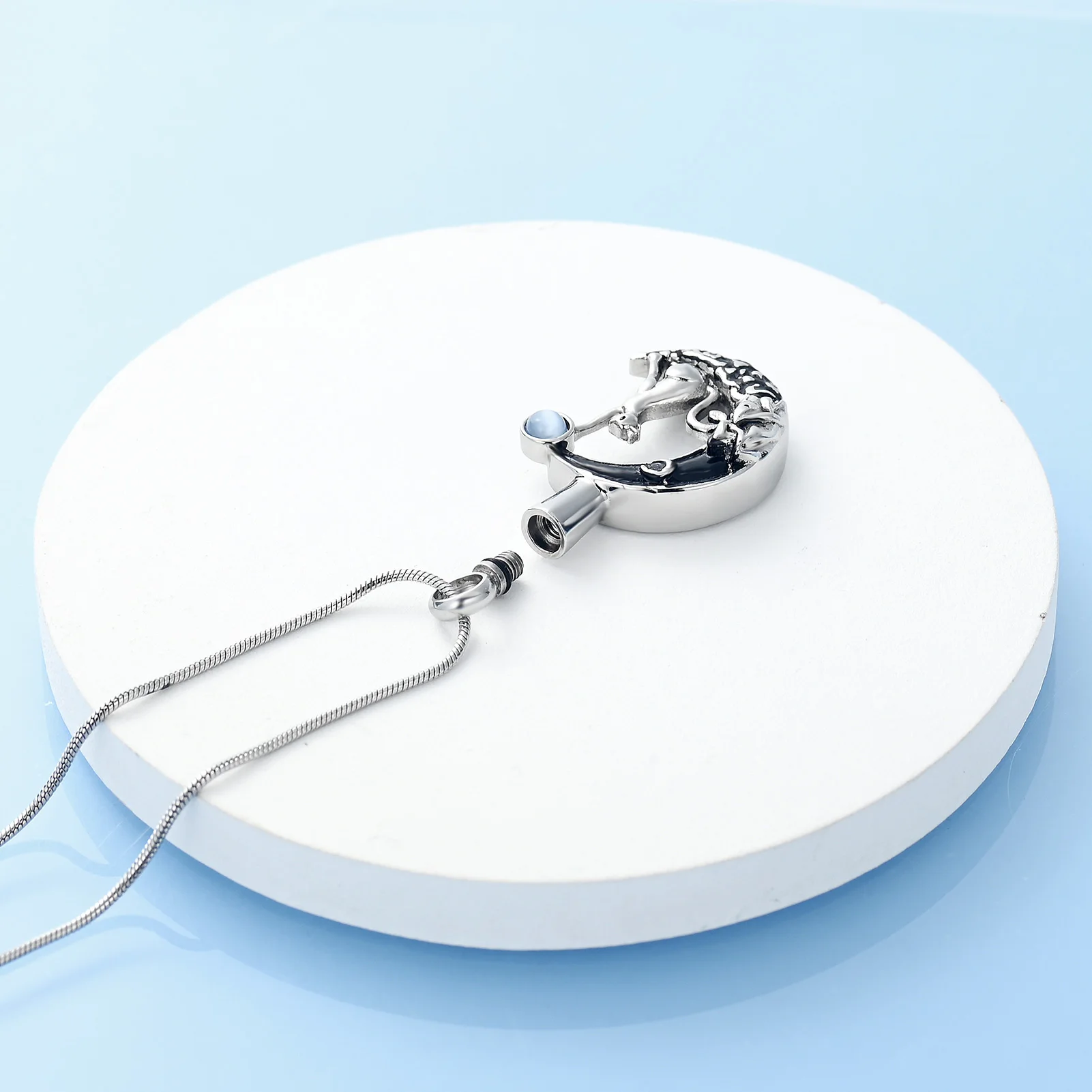 starlight urns moon & cat urn necklace – memorial cremation jewelry for ashes