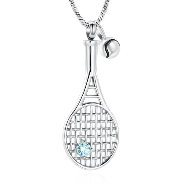 starlight urns tennis racket urn necklace with blue crystal – memorial jewelry for ashes