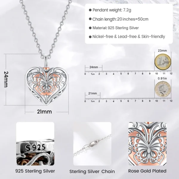 starlight urns butterfly urn necklace for ashes – memorial cremation jewelry keepsake pendant steel
