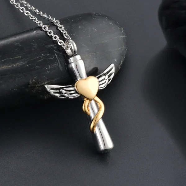 starlight urns cross urn necklace with heart and wings – memorial cremation jewelry for ashes