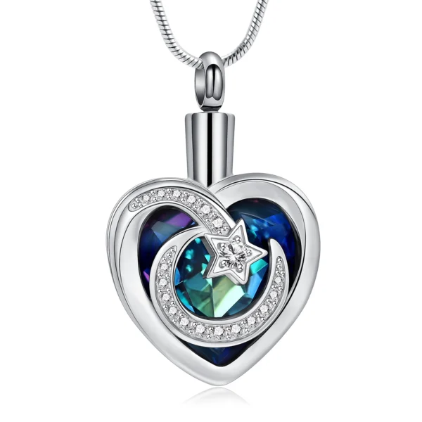 starlight urns cremation jewelry featuring heart with moon and star