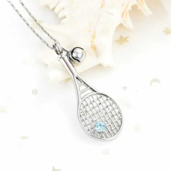 starlight urns tennis racket urn necklace with blue crystal – memorial jewelry for ashes