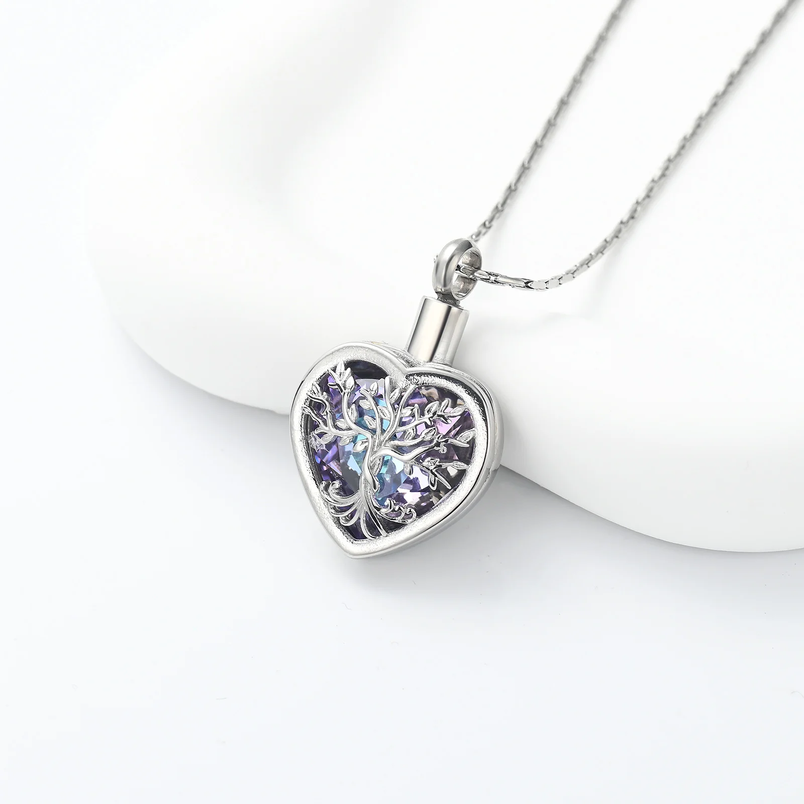 starlight urns stainless steel purple crystal heart cremation jewelry necklace for ashes
