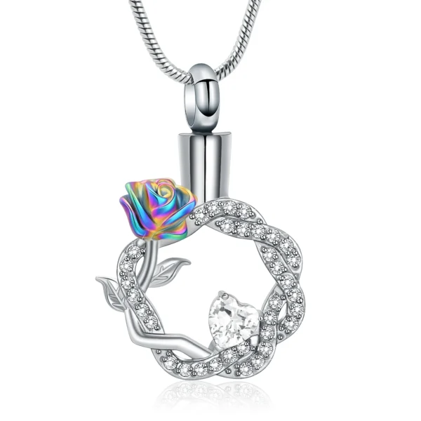starlight urns circle of rose urn necklace for ashes – stainless steel cremation jewelry memorial keepsake pendant