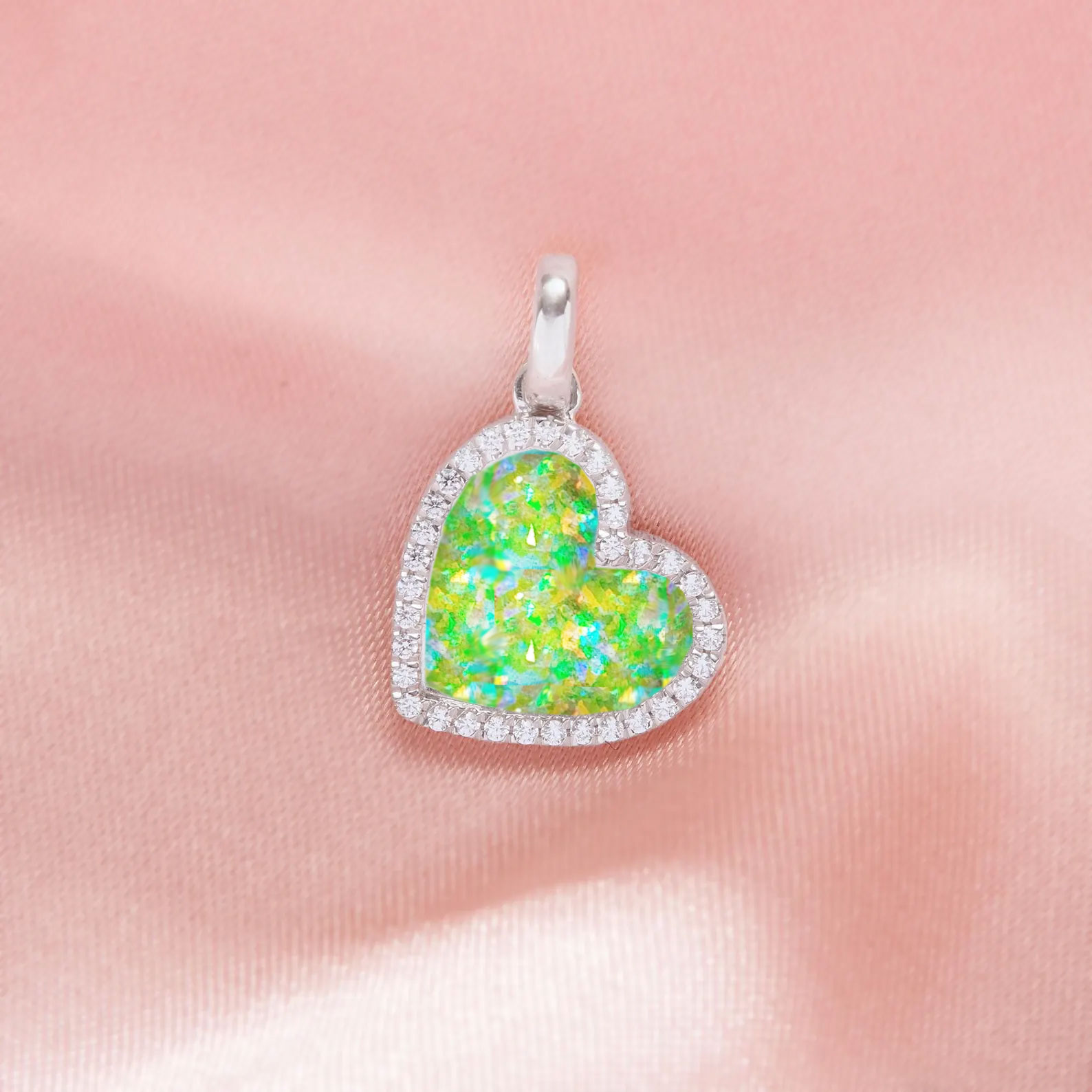 Sterling Silver & Opal Heart Ash Infused  Keepsake Necklace – Cremation Jewelry Made With Ashes