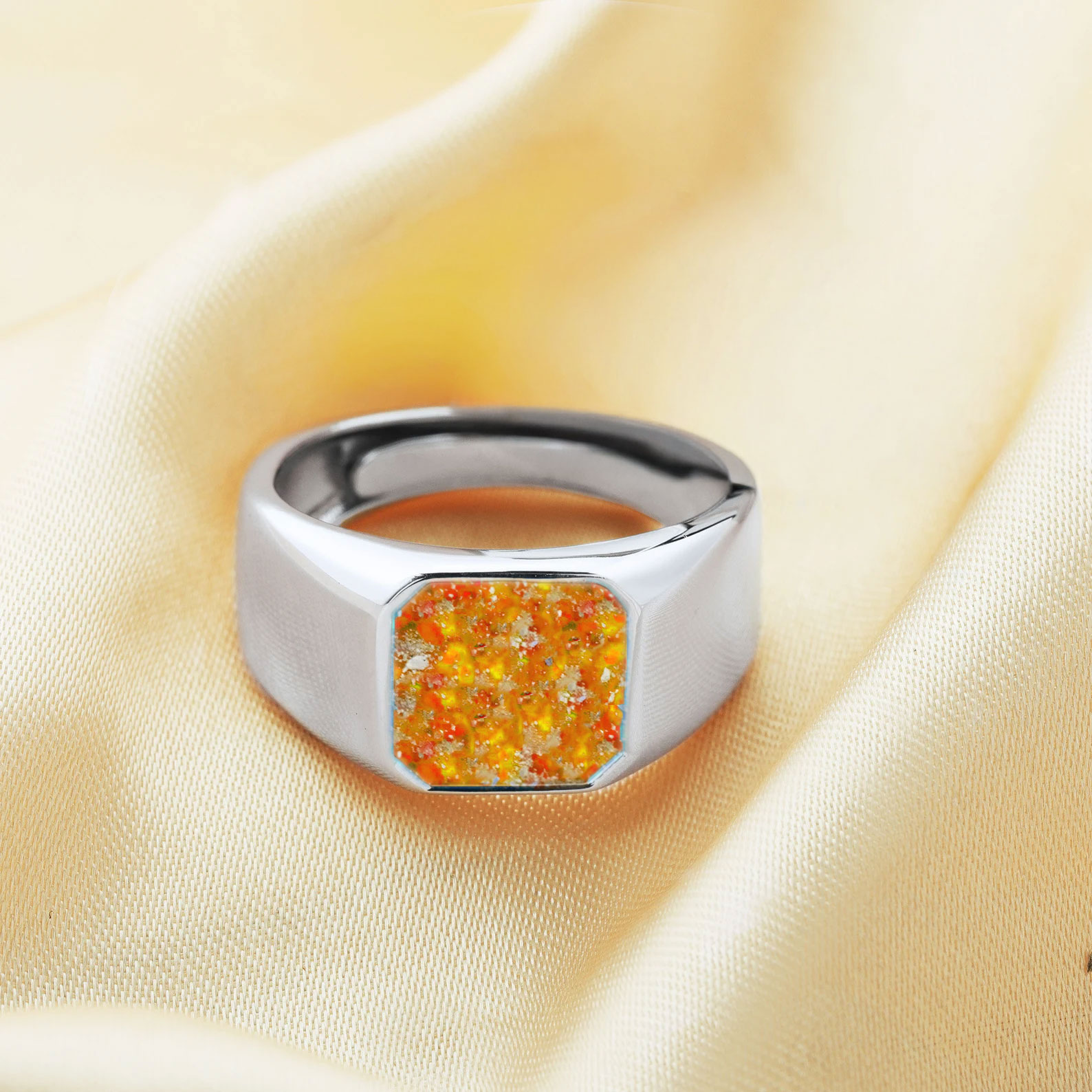 Ash Infused Sterling Silver Square Urn Ring – Memorial Cremation Jewelry for Men & Women