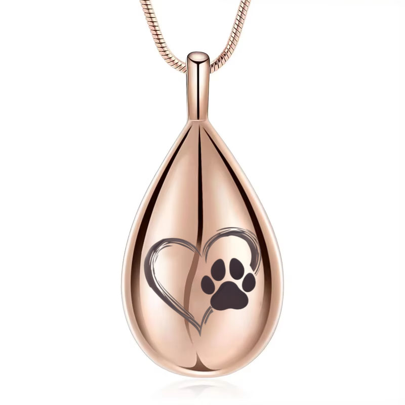 Teardrop Dog Paw in Heart Urn Necklace, Cremation Jewelry For Ashes